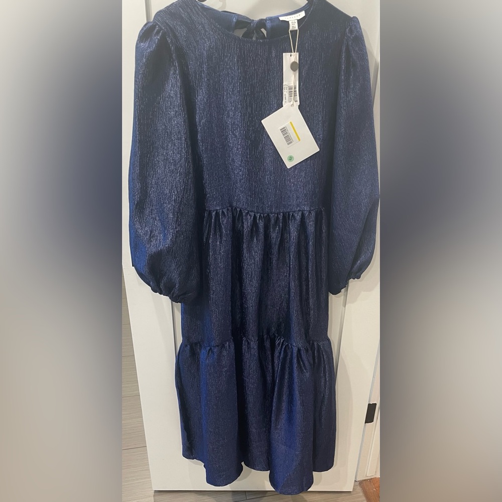 Topshop Midnight Blue Midi Shimmer Dress with Open Back